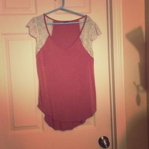 Rue 21 Pink with Lace Short-Sleeved Shirt